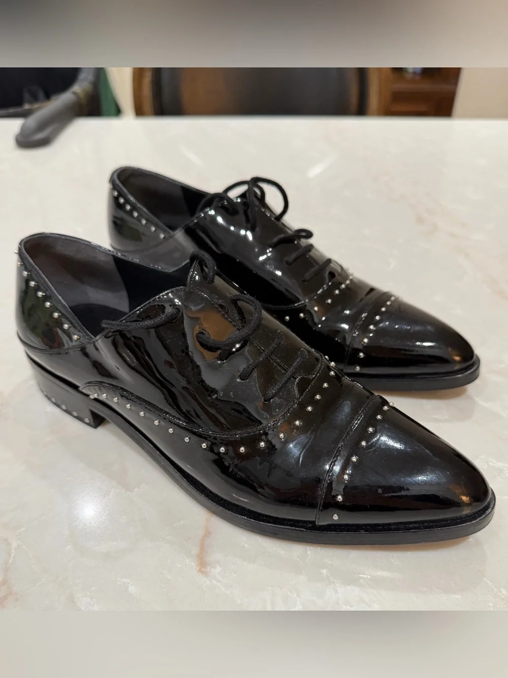 Sigerson Morrison Elinor Black Patent Studded Oxford Shoes